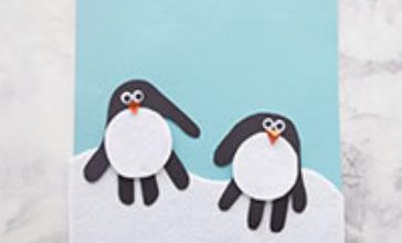 کاردستی پنگوئن با نمد و چاپ کف دست