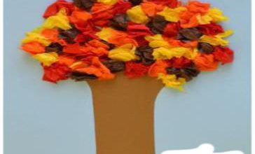 خلاقیت - درست کردن درخت پاییز با کاغذ کرپ
