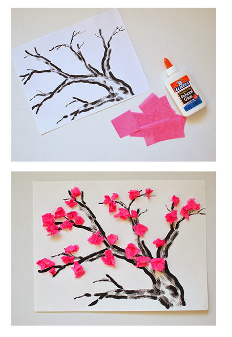 کاردستی درخت با دستمال کاغذی رنگی