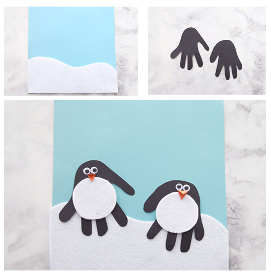 کاردستی پنگوئن با نمد و الگوی دست