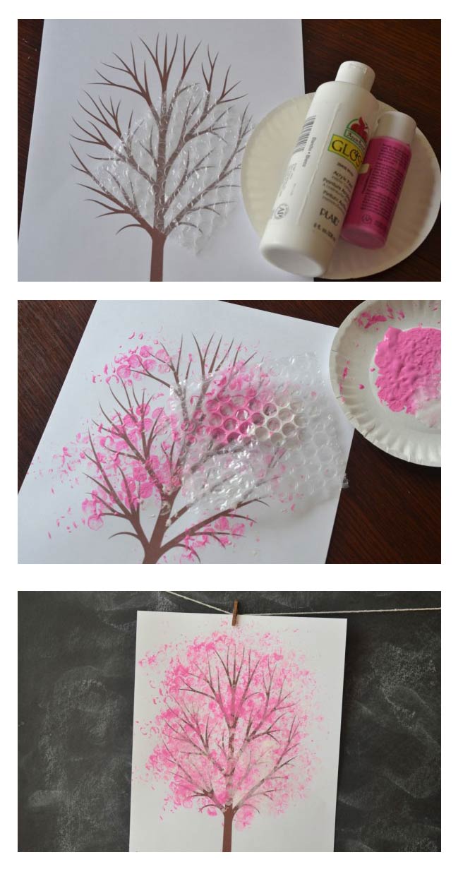 نقاشی درخت با نایلون حبابی